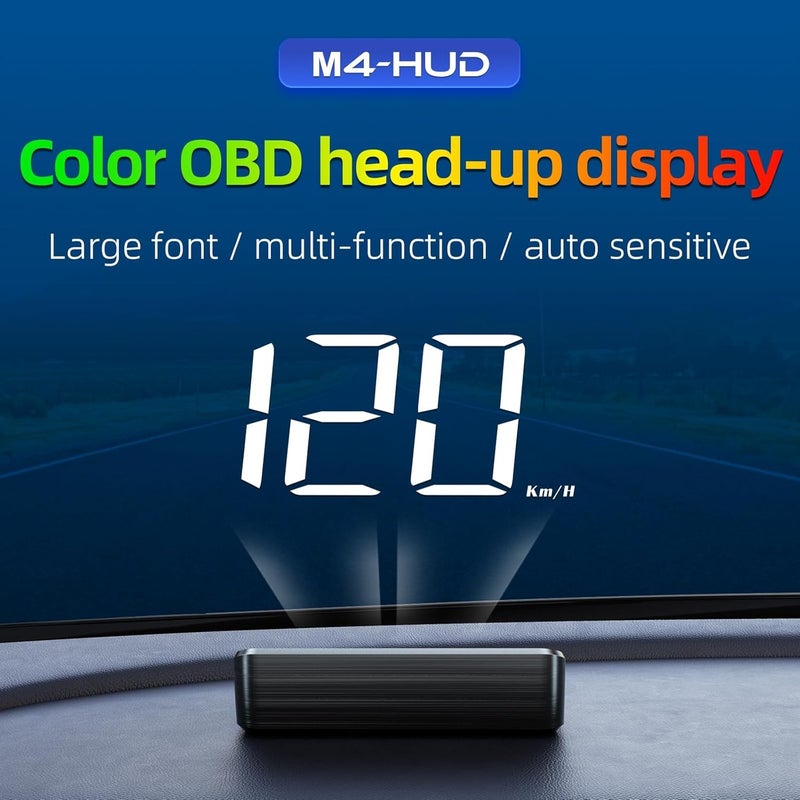 wiiiw Heads up Display for Cars Car HUD M4, Digital Speedometer for Car OBD2 Speedometer with Speed, Voltage, Water Temperature, etc., Suitable for Some Vehicles' speedometers After 2009 - Image 2
